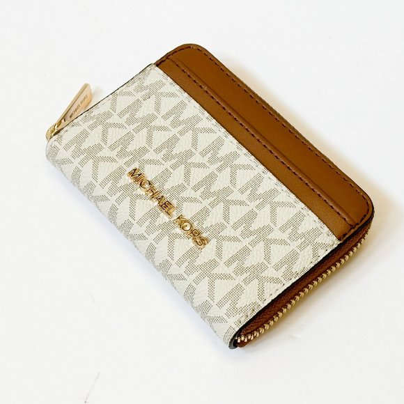 Michael Kors Jet Set Travel Medium Zip Around Card Case Wallet MK Vanilla Brown - Picture 4 of 10